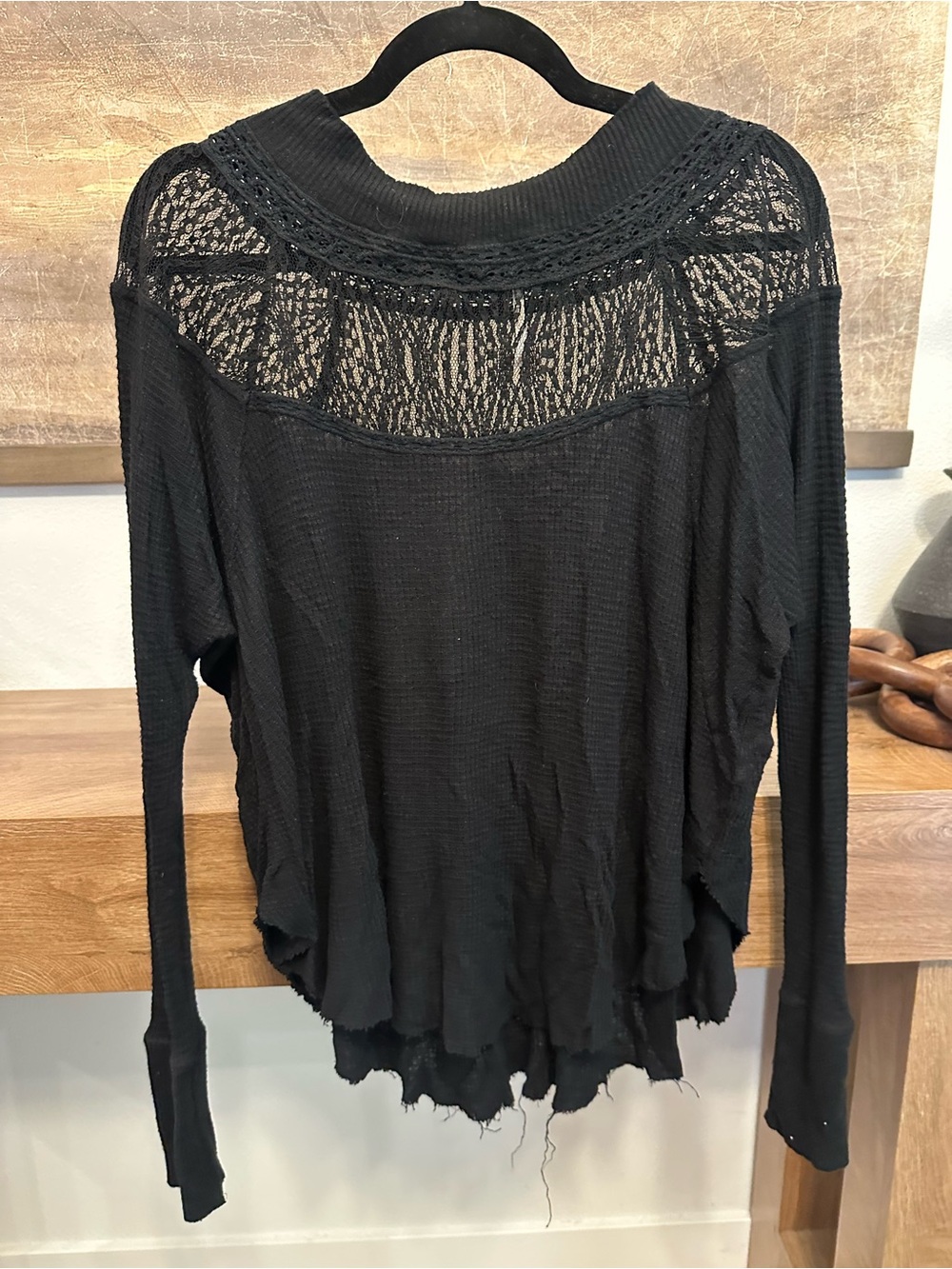 Free People Black Lace Thermal Top Size Small